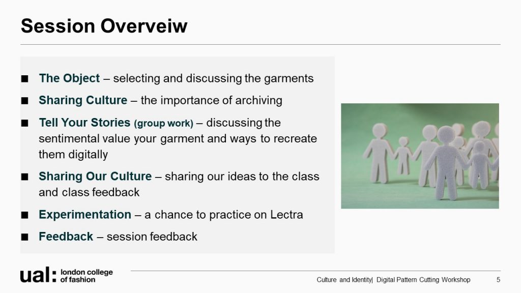 Overview of the focus group session activities: The Object, sharing culture, tell your stories, sharing our culture, experimentation and feedback.